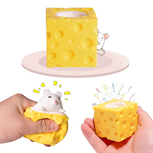 Holgosiu Cheese Squishy Stress Toys Novelty Squishy Ball Cheese Mouse Squishy Stress Toys Mouse in Cheese Squeeze Fidgets Relieve Stress - White