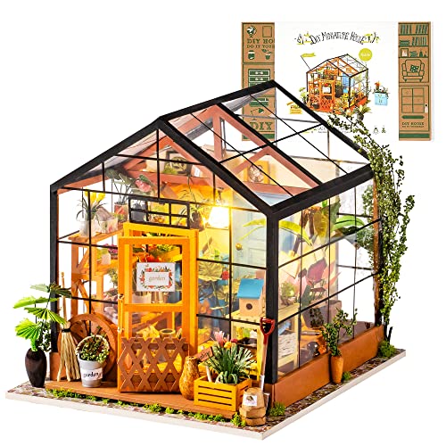 Rolife DIY Miniature Dollhouse Kit,Green House with Furniture and LED,Wooden Dollhouse Kit,Best Birthday and Valentine's Day Gift for Women and Girls - Rolife-Cathy's Flower House