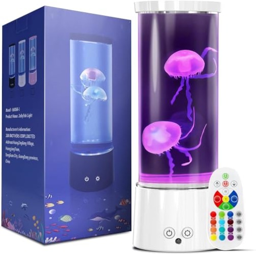 AONESY Jellyfish Lamp, 17 Color Changing Jelly Fish Tank Mood Lamps for Home Office Room Desktop Decoration, Jellyfish Aquarium Night Light Christmas Gifts for Kids Teens Girls Boys Adults - White Base, LED RGB Color Changing - 11.5"