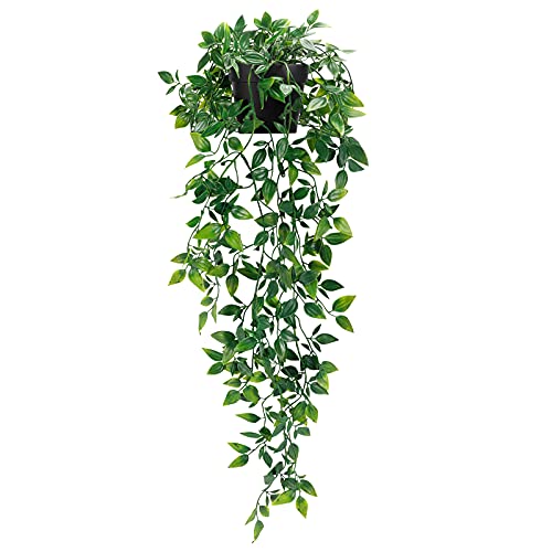 Whonline Artificial Hanging Plants Small Fake Potted Plants, Faux Plants for Indoor Outdoor Aesthetic Office Living Room Shelf Decor (1 Pack) - 1