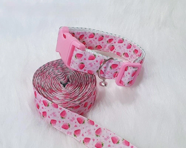 Strawberry Collar - Pride Festival Harness, Cyber Goth Rave Wear, Kawaii Petplay Choker, Punk Necklace Accessories