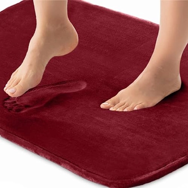 Gorilla Grip Thick Memory Foam Bath Rugs, Soft Absorbent Velvet Bathroom Mats, Durable Dots on Underside, Machine Washable Bathmat, Carpet Rug Room Decor for Shower Floor, 30x20 Mat, Burgundy