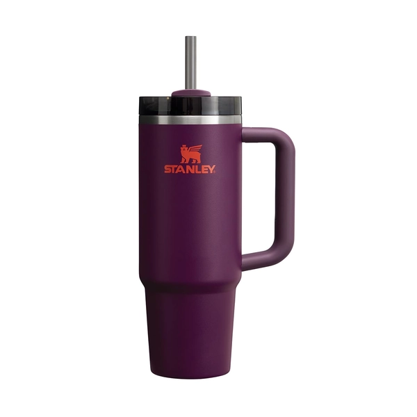 Stanley Quencher 30 Onzas - Vaso de acero inoxidable aislado al vacío, con agarradera tapa y popote, termo para bebidas calientes y frías, 887 mililitros, PLUM - PLUM