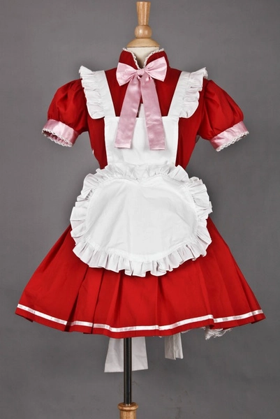 Red Short Sleeves Cute Cosplay Maid Costume