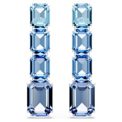 Millenia drop earrings, Octagon cut, Color gradient, Blue, Rhodium plated
