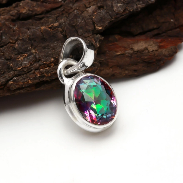 Tiny Small Mystic Topaz Pendant, 925 Sterling Silver Pendant, Anniversary Pendant, Handmade Silver Pendant, Christmas Gift, Crystal Pendants