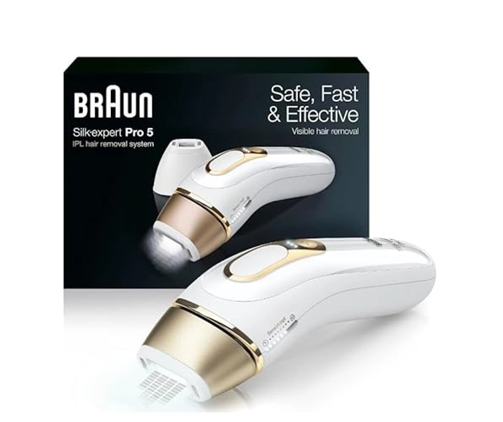 Braun IPL at Home Laser Hair Removal for Women and Men, Silk Expert Pro 5 PL5137 with Venus Swirl Razor, Long-Lasting Reduction in Hair Regrowth for Body & Face, Corded, PL5137 - Gold/White - 1 Count (Pack of 1)