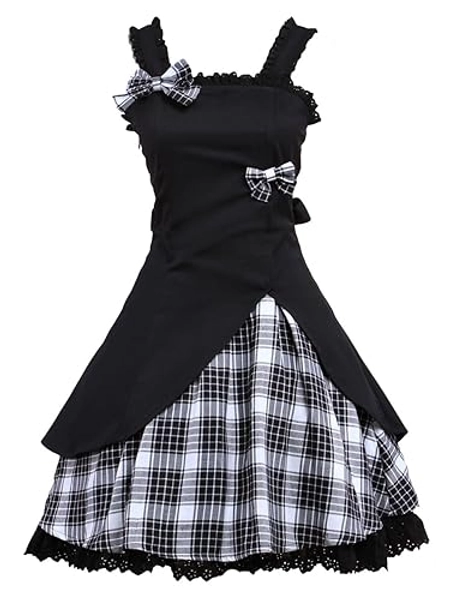 Hugme Classic Black Straps Neck Bow Cotton Lolita Jumper Skirt