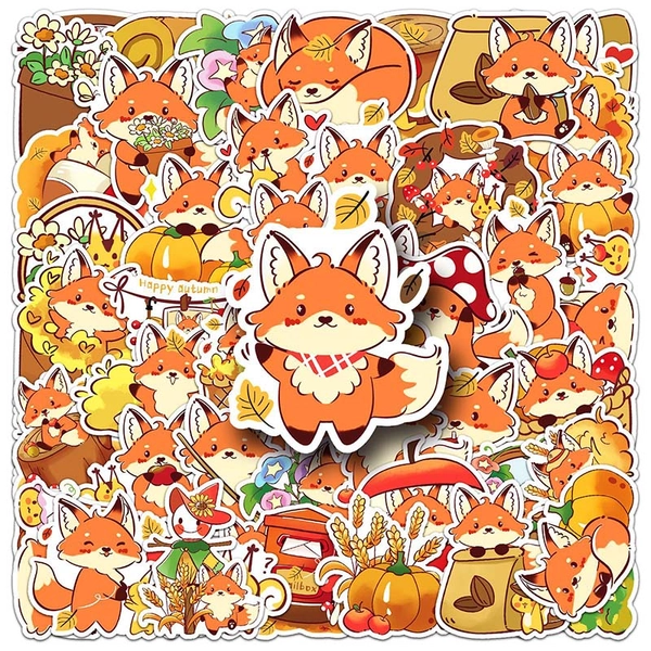 50PCS Cute Fox Stickers Cartoon Foxes Decals Waterproof