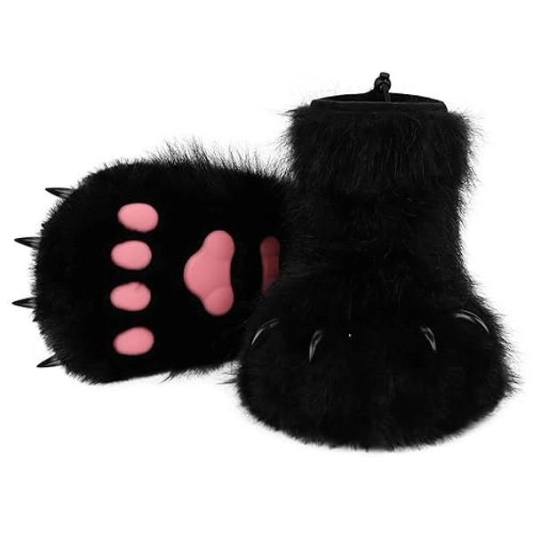 hbbhml Animal Fuzzy Slippers Bear Cat Wolf Dog Fox Fursuit Feet Paw Claw Shoes Furry Boots Costume Accessories for Adult Kids