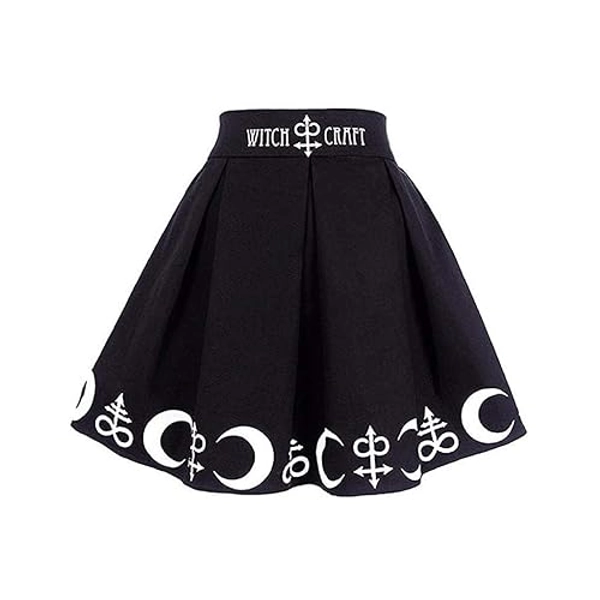 NaRHbrg Women Gothic PunkMini Skater Skirt, Womens Witchcraft Moon Magic Spell Symbols Pleated Mini Skirt Tennis School Skirt