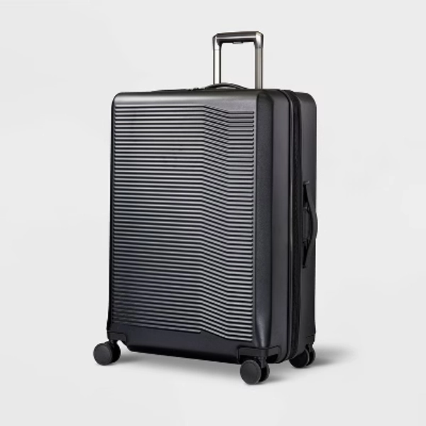 Signature Hardside Large Checked Spinner Suitcase Matte Black  - Open Story™