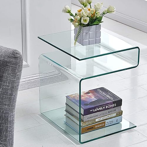 Glass Nightstand,Side Table,S-Shaped End Table for Living Room,Bedside Table for Bedroom (Clear) - Clear