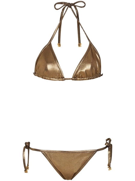 Balmain Metallic Triangle Bikini Set | Gold | FARFETCH UK