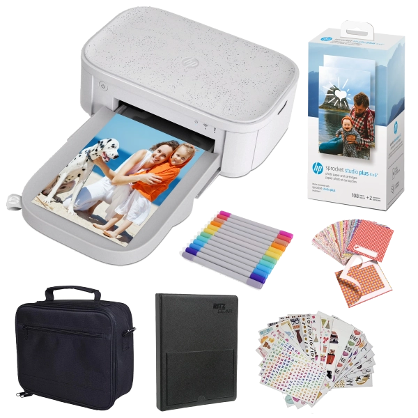 HP Sprocket Studio Plus WiFi Printer Prints 4x6 - Gift Bundle