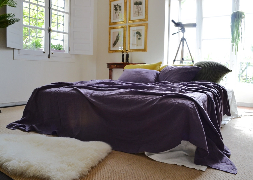 Set of Blueberry Milk medium weight linen sheets. Luxurious linen bedding.
