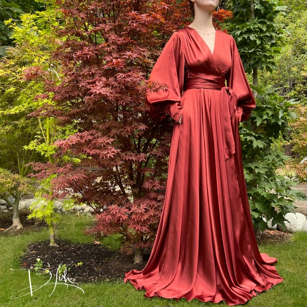 Deep Copper "Beverly" Dressing Gown w/ Crystal Button Cuffs PRE-ORDER FOR NOVEMBER