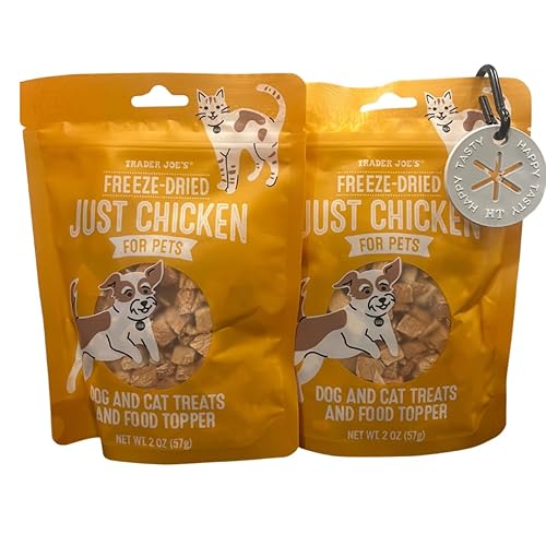 HappyTasty Trader Joe's Freeze Dried Just Chicken Dog and Cat Treats Food Topper (Pack of 2) Bundle with 1 Dog Silicone Poop Bag Holder Hands Free Color Gray