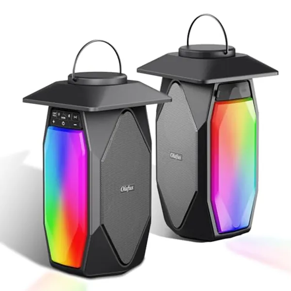 Olafus Outdoor Speakers Bluetooth 2 Pack, 50W True Wireless Stereo Lantern Speaker with RGB LED Lights, IPX5 Waterproof, 20H Playtime, Music Synch Flame Speaker for Patio Pool Garden Backyard