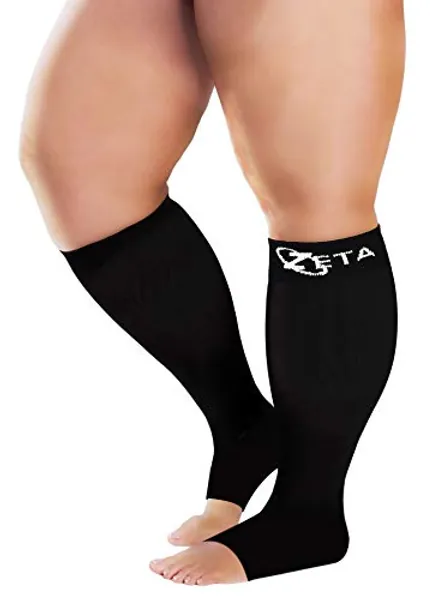 Zeta Wear Plus Size Open Toe Leg Sleeve Support Socks - Wide Compression Women, Amazing Fit, 1 Pair