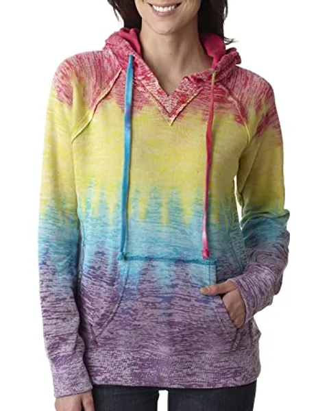 MV Sport Rainbow Women's Courtney Burnout Hooded Pullover Blend Fleece