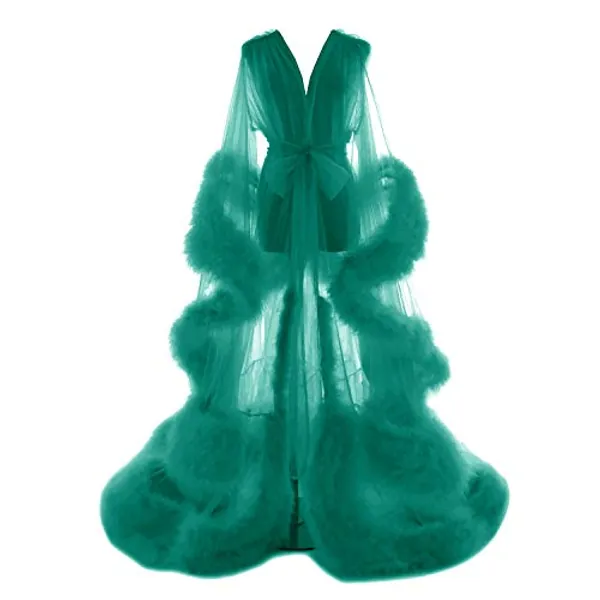 FangJian Old Hollywood Feather Robe for Women Long Lingerie Tulle Bathrobe Wedding Scarf Bridal Robe Maternity Photoshoot