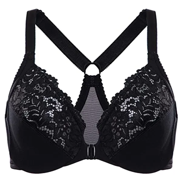 DELIMIRA Women's Front Closure Plus Size Full Coverage Lace Underwire Racerback Bra
