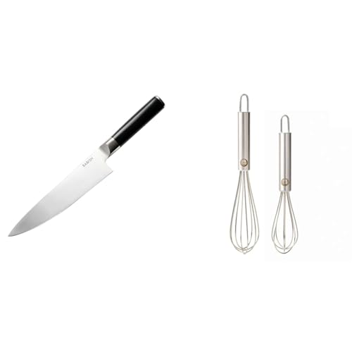 Babish High-Carbon 1.4116 German Steel Cutlery, 8" Chef Kitchen Knife, & 2-Piece (5” and 7”) Stainless Steel Tiny Whisk Set - High Carbon Stainless Chef's Knife - 8" Chef Knife - Knife + Tiny Whisk Set