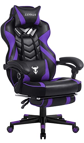 Purple Gaming Chair, Reclining Computer Chair with Footrest, High Back Gamer Chair with Massage, Large Computer Gaming Chair, Racing Style Desk Chair for Gaming, Big and Tall Gaming Chairs for Adults - Purple/Black