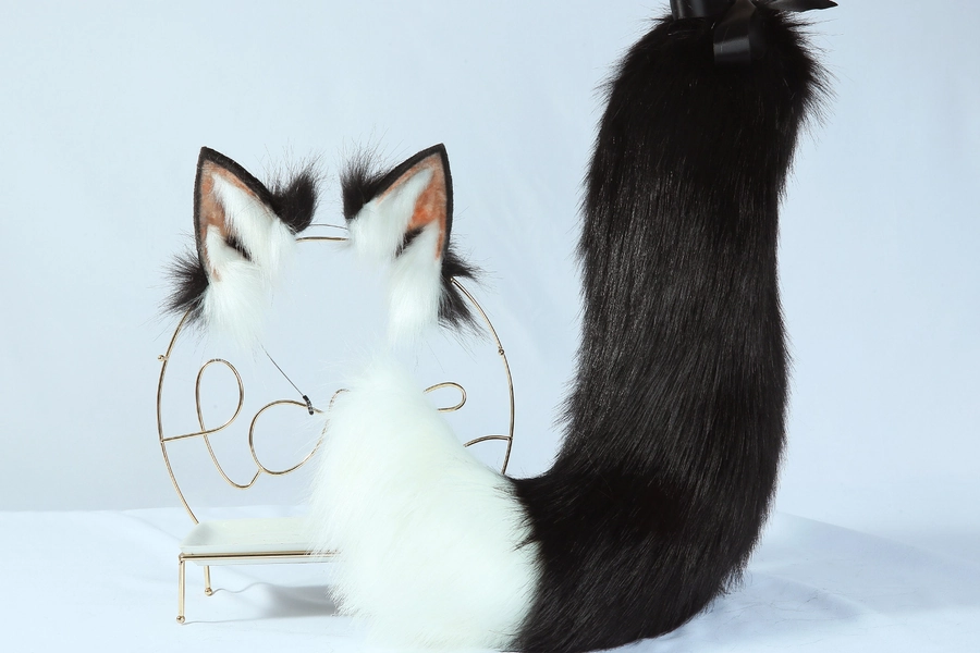 22Inch Black Wolf Ear Tail Plugs-COSPLAY-Animal Ear Headband-Simulation Fox Ears-Customization-Cat Ears-Halloween Gift-Lolita-Fox Ears Adult