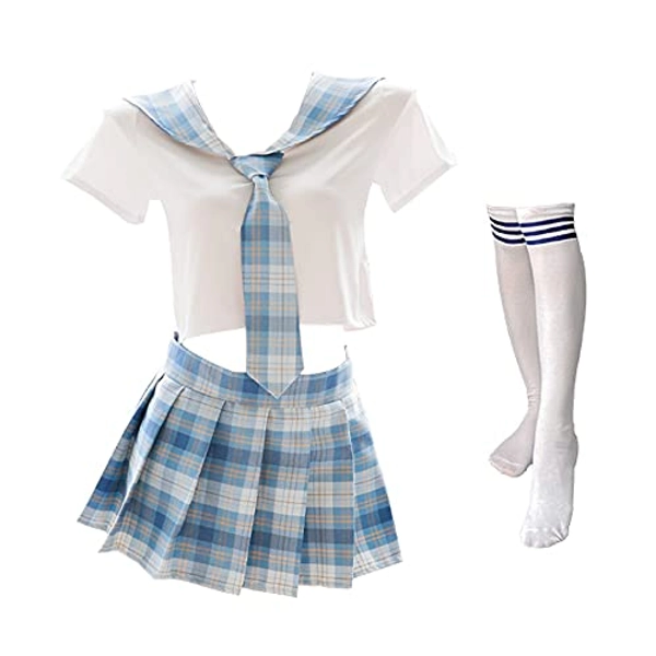 SINMIUANIME Schulmädchen-Outfits, japanischer Karierter Faltenrock, JK-Uniform, Cosplay, Dessous