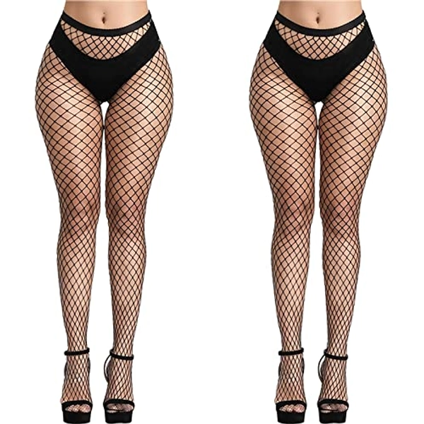 YOGINGO 2 PCS Netzstrumpfhose Schwarz, Fishnet Stockings Strümpfe Strumpfhosen Netzstrümpfe Hohe Taille Fischernetz Strumpfhosen für Damen