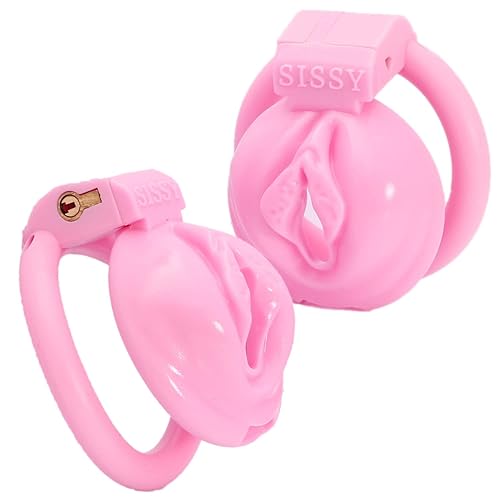 FREDORCH Nylon 3D Printed Lightweight Pink Cage Male Chastity Devices Lock 4 Rings Virginity for Sissy Men (Small) - Small