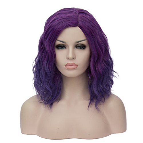 Mildiso Purple Wig Women Mardi Gras Wig Short Purple Bob Wig Cute Curly Wavy Hair Wig with Wig Cap M004PR - Dark Purple
