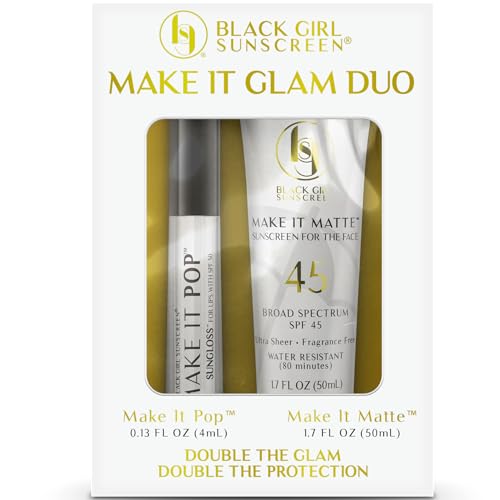 BLACK GIRL SUNSCREEN - Make It Glam Duo Limited Edition Set - Bundle of 2 Products – 1 SPF 45 Make it Matte Face Gel Sunscreen & 1 Make it Make it Pop SPF 50 Sungloss for the Ultimate UV Defense
