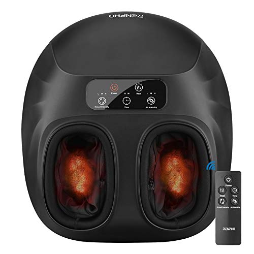RENPHO Shiatsu Foot Massager Machine with Heat, Remote Control, Deep Kneading, Relieve Plantar Fasciitis and Tired Muscles, Fits Men Feet Size Up to 14, Gifts for Men and Women - Black - Large Space, Remote Control