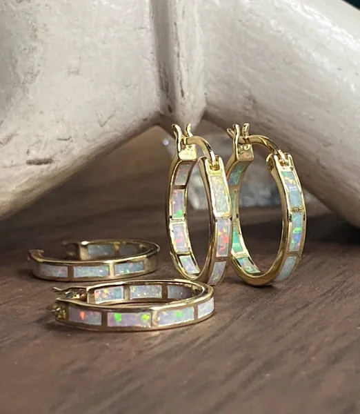 Opal Hoops, Opal Earrings,Opal Huggies,Gold Hoops,Huggie Hoops,October Birthstone Gift,Opal Jewelry,Gold Gemstone Hoop earrings,Minimal Hoop