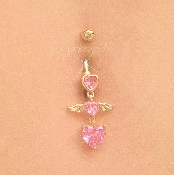Icy Angel Heart Belly Button Ring - Sparkly Y2K 2000s Bratz Inspired Body Jewelry - Surgical Steel - Navel Piercing B4