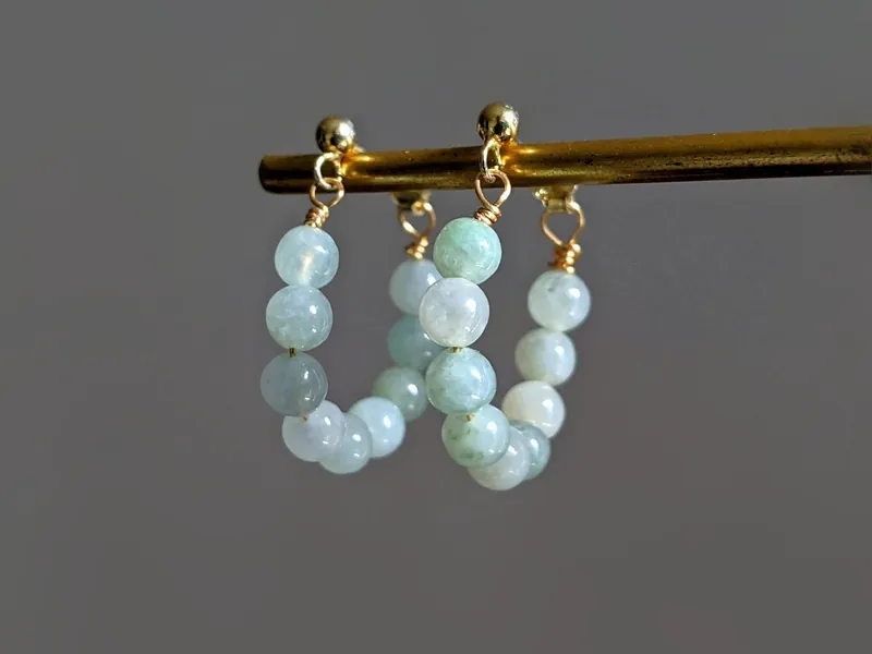 Jade Earrings, Burma Jade Mini Hoops, Gold Jade Earrings, Natural Jade Earrings, Burma Jade Studs, Jade Jewellery, August Birthstone,For Her