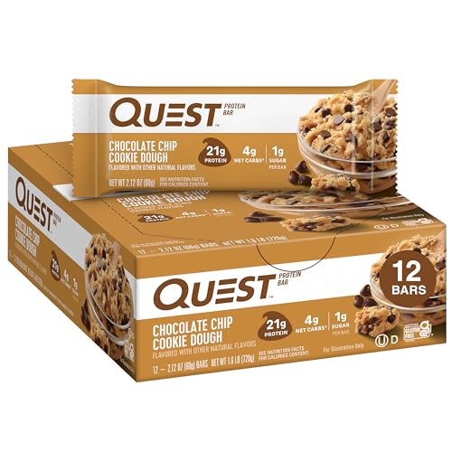 Quest Nutrition Chocolate Chip Cookie Dough Protein Bars, High Protein, Low Carb, Gluten Free, Keto Friendly, 12 Count - Chocolate Chip Cookie Dough