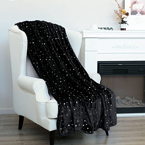 NANPIPER Fleece Blankets,Soft Fuzzy Star Foil Print Blanket,Luxury Cozy Microfiber Twin Size,65"x 80" Black - Twin - Black