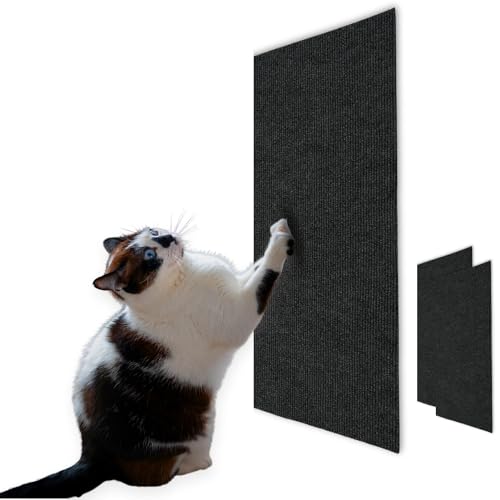 Cat Scratch Mat (3 Pack), 23.6’’ x 11.8’’ Versatile Self-Adhesive Replacement Easy Use for Cat Trees, Cat Wall Furniture, Scratching Posts, and Couch Protection (Black) - Black