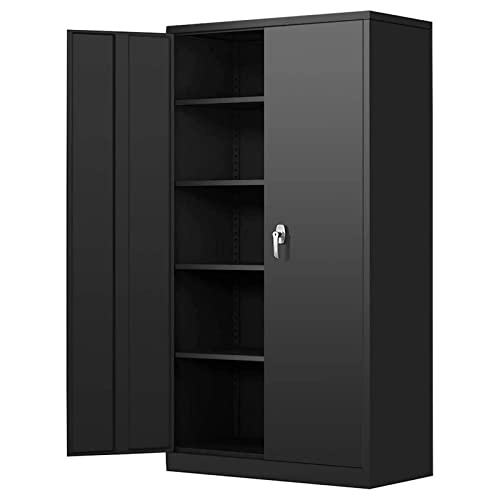 Greenvelly White Metal Storage Cabinet, 72" Steel Locking Cabinet with Doors and 4 Adjustable Shelves, Tall Tool Cabinets Lockable File Cabinet for Home Office, Metal Classroom Cabinet for Garage - Black - 72" Storage Cabinet