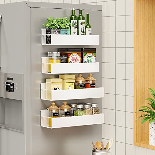 Vetacsion 4 Pack Moveable Fridge Magnetic Spice Racks,Metal White - White - 4 Pack