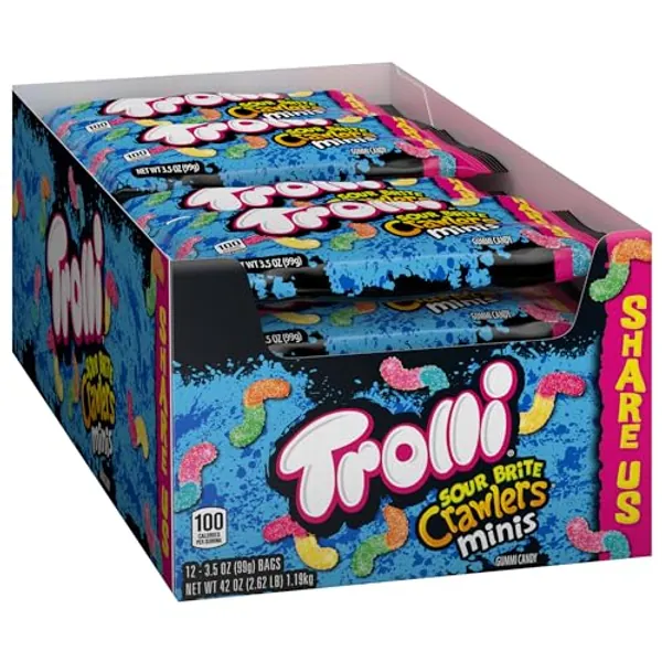 Trolli Sour Brite Crawlers Mini Sharepack, Sour Gummy Worms, 3.5 Ounce Packs (Pack of 12)