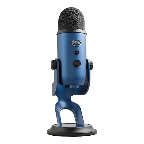 Logitech for Creators Blue Yeti USB Microphone for Gaming, Streaming, Podcasting, Twitch, YouTube, Discord, Recording for PC and Mac, 4 Polar Patterns, Studio Quality Sound, Plug & Play-Midnight Blue - Midnight Blue - Microphone - Microphone