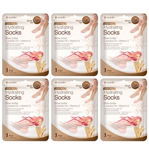 Epielle Hydrating Foot Masks (Socks 6pk) for foot cracked and dry heel to toe and callus Spa Masks - Shea butter + Jojoba Oil + Vitamin E Moisturize, Thanksgiving Gift Stocking Stuffer
