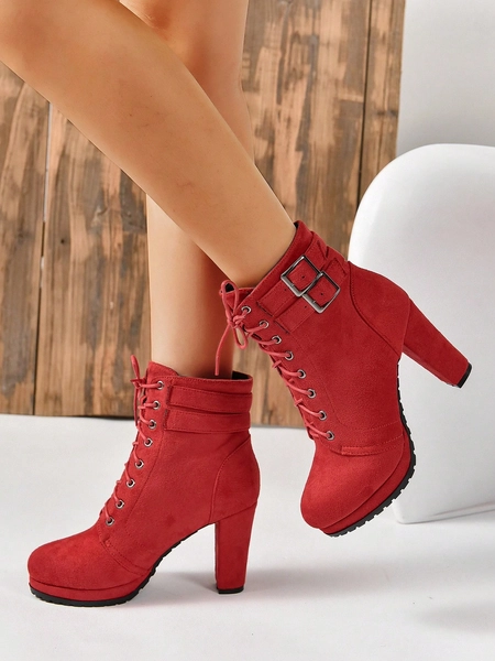 Autumn And Winter New Arrival Women'S Fashion Boots, Round Toe, Chunky Heels, Strap Decor, Comfotable High Heel Boots