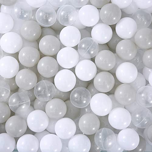 MoonxHome Ball Pit Balls for Toddlers, BPA Free Crush Proof Plastic Toy Balls for Ball Pit, Children's Pool Water Toys, Macaron Ocean Balls for Play Tent 2.15 Inch Pack of 100 - 100pcs - C_white&transparent&light Grey