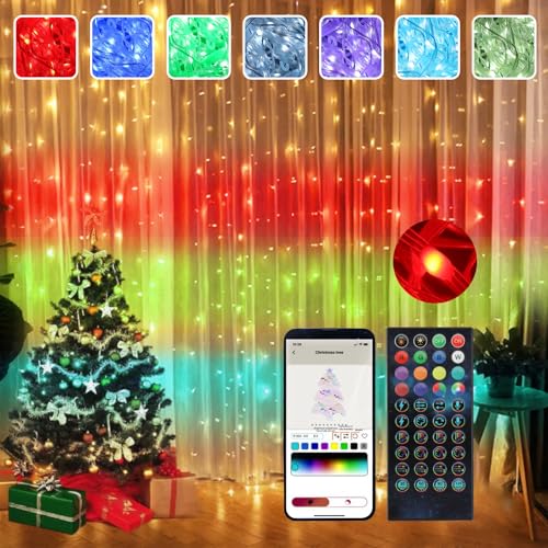 LED Curtain Lights, Curtain Fairy Lights, 3mx3m 300 LED RGB 210 Modes Curtain String Lights with Remote Control, USB Curtain Lights for Bedroom, Wedding, Christmas, Party, Garden, Indoor Decoration